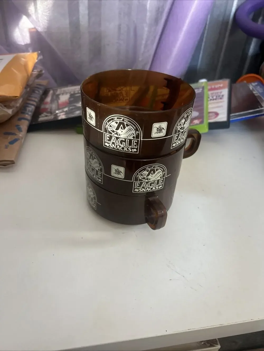 Vintage Amber Anheuser Busch Eagle Snack Cup Soup Bowl Brown w Handles